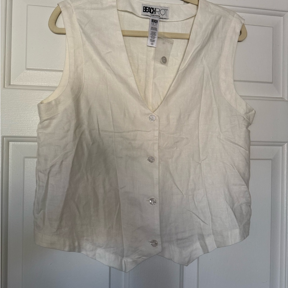 Beach Riot Cream Sleeveless Linen Blend Button-Front Top